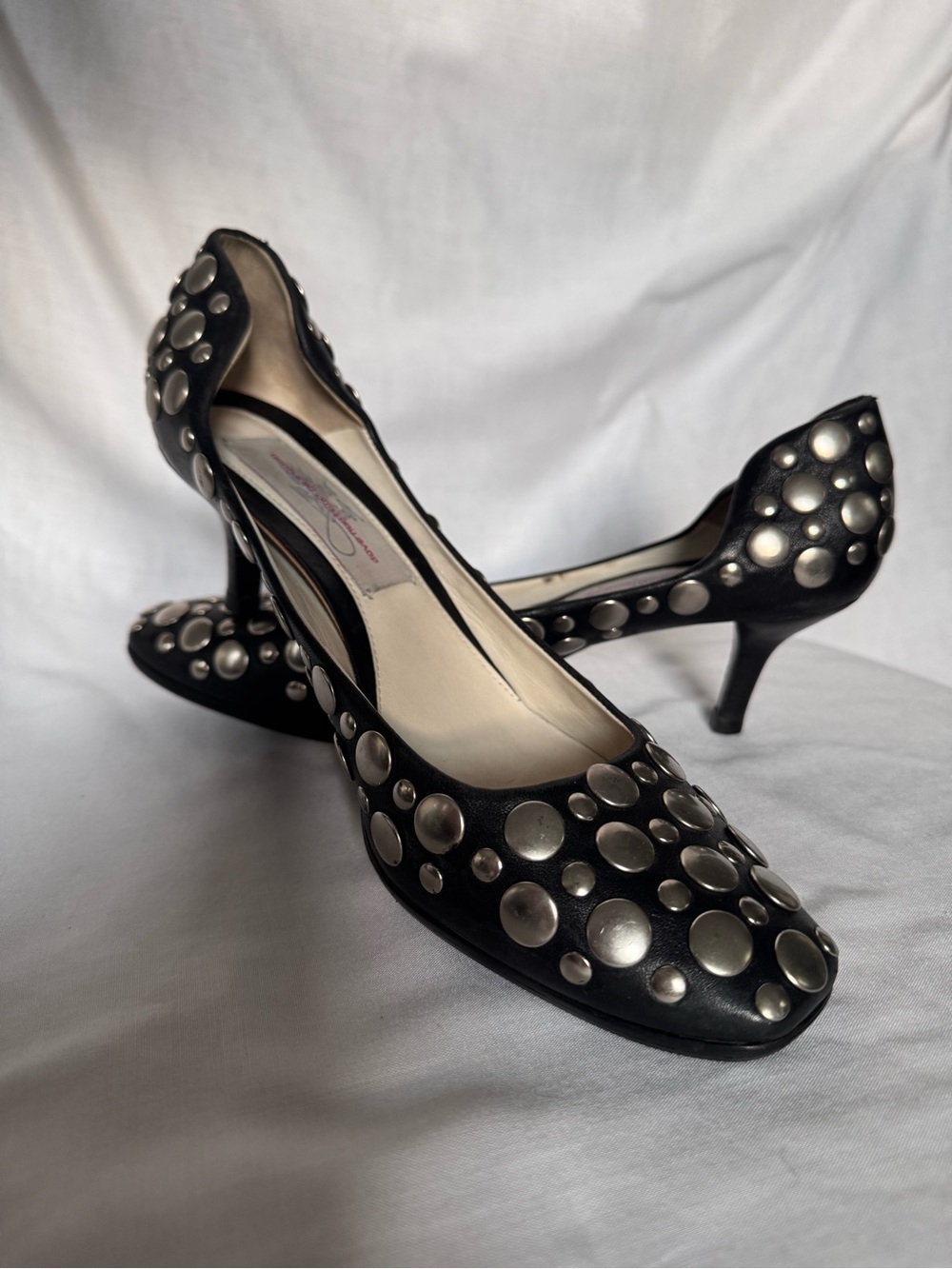 RARE Vintage Dove Nuotano Gli Squali by Sara Porro Studded Black Kitten Heels 39